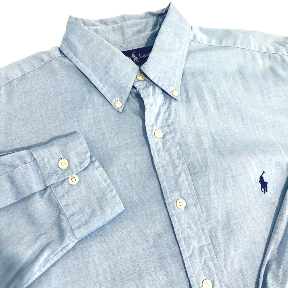 Ralph Lauren Yarmouth Button Down Shirt Mens L Light Blue Pinpoint Oxford Preppy